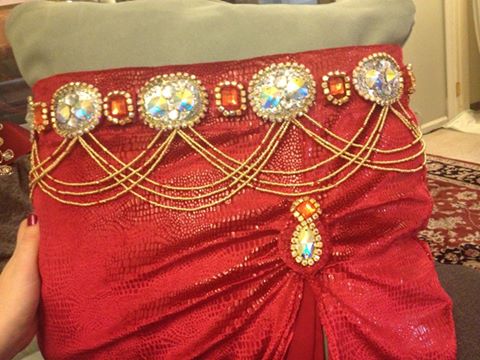 Beaded Swags on Ruby Costume